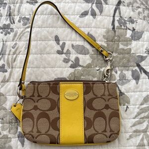 Coach Signature Brown and Yellow Wristlet